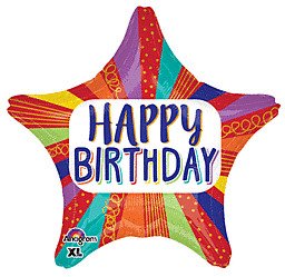 17" Happy Birthday Striped Star