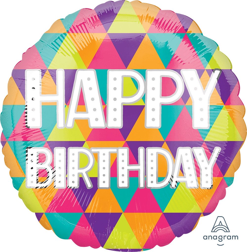 18" Colorful Triangles Happy Birthday