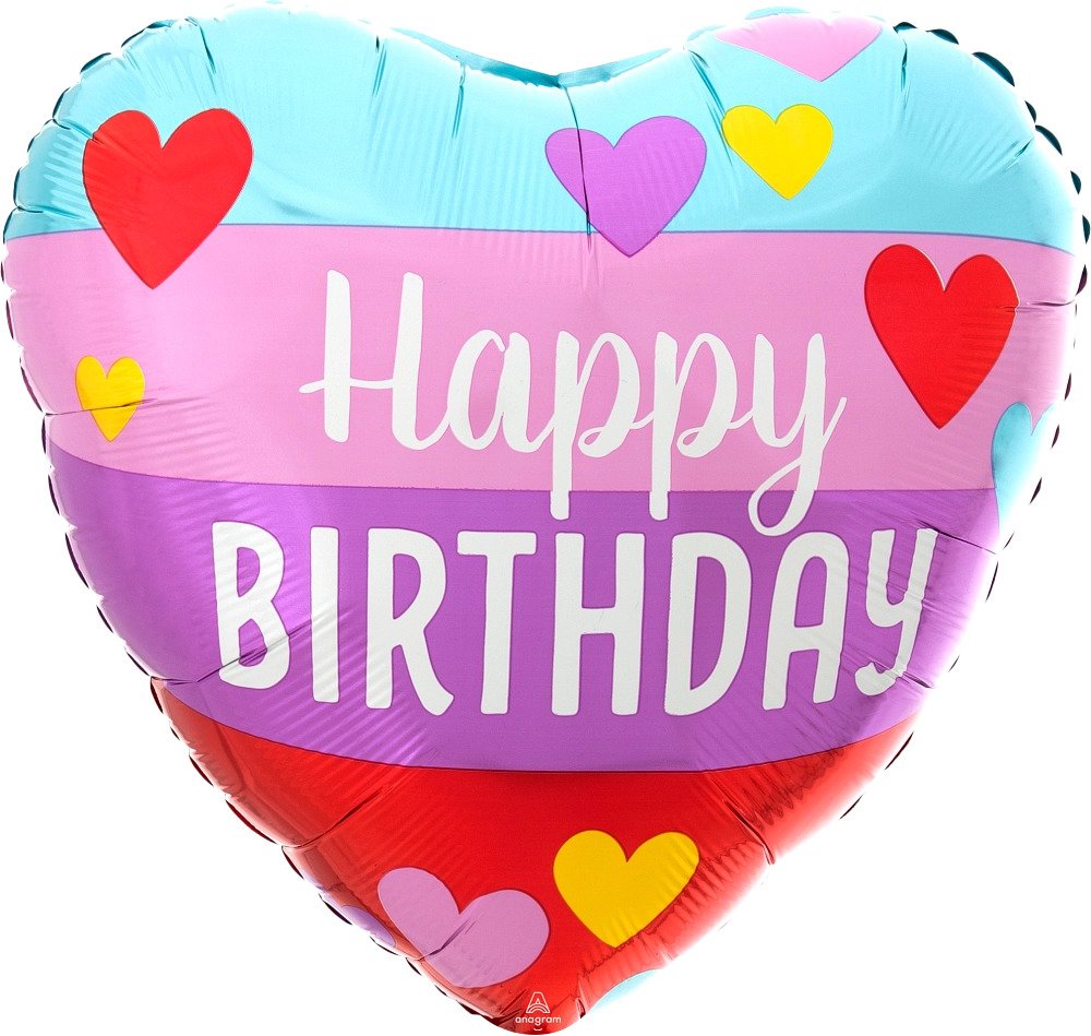 17" Happy Birthday Rainbow Hearts