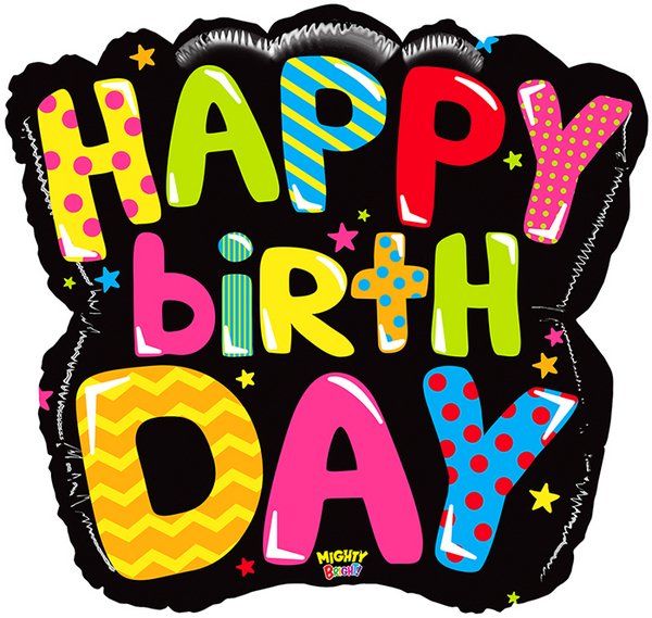 28" Mighty Bright Shape Balloon Mighty Birthday Word