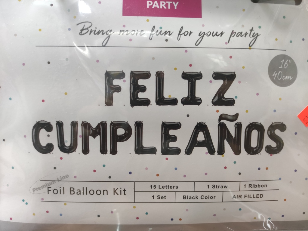 16" Feliz Cumpleaños Kit Black