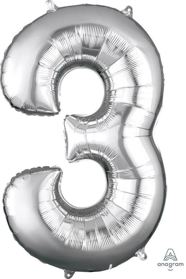 16" Number 3 Silver Anagram