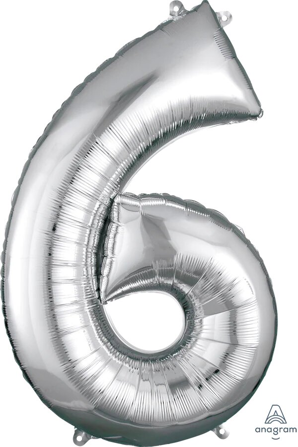 16" Number 6 Silver Anagram