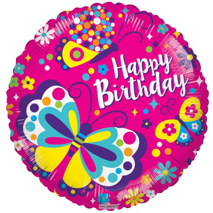 18" B'day Butterflies Pink