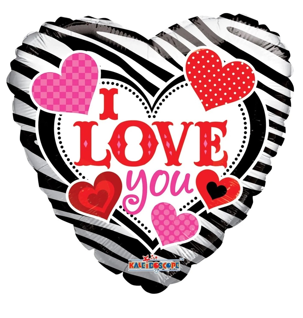 18" ILY Zebra Stripes & Hearts
