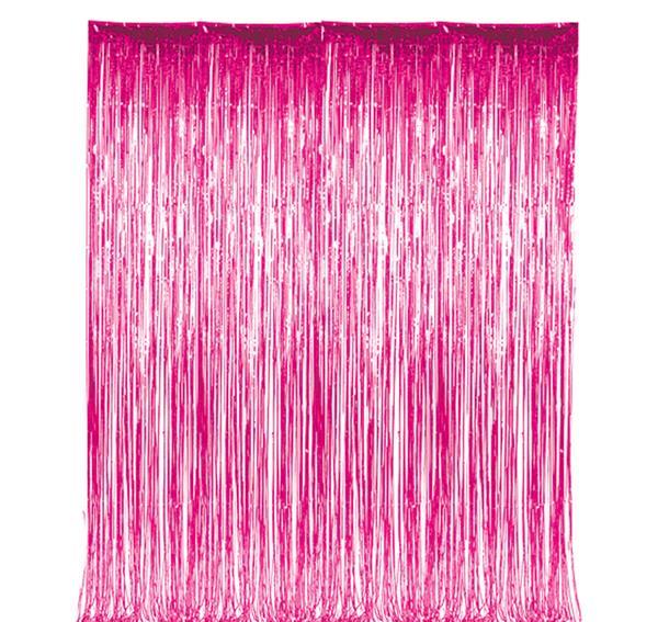 Foil Fringe Metallic Curtain Fushia 3'x8'