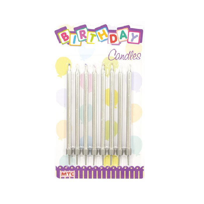 4" Metallic Silver Candles 8pc