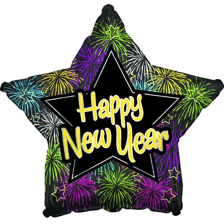 18" Happy New Year Fireworks Star Balloon