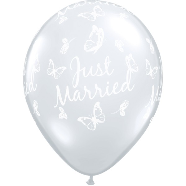 11″ Diamond Clear Just Married Butterflies 10 pcs
