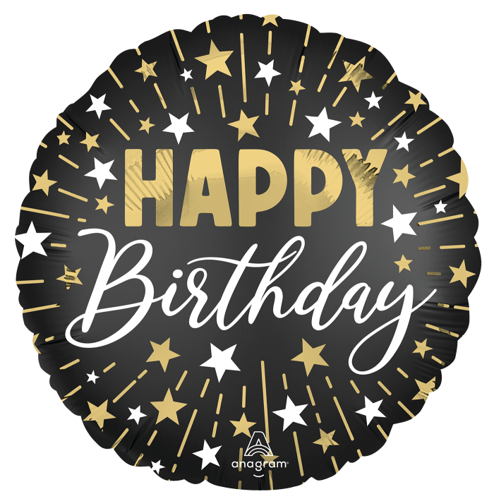 18" Black Silver Gold HBD
