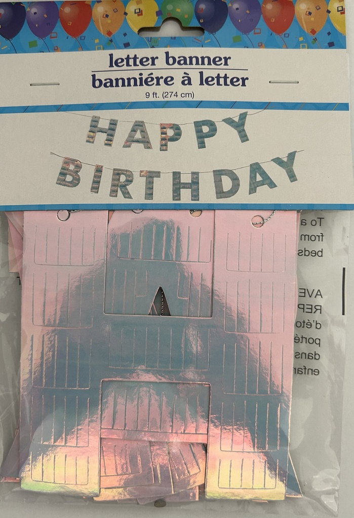 Iridescent Letter Banner Happy Birthday 2.74 mts
