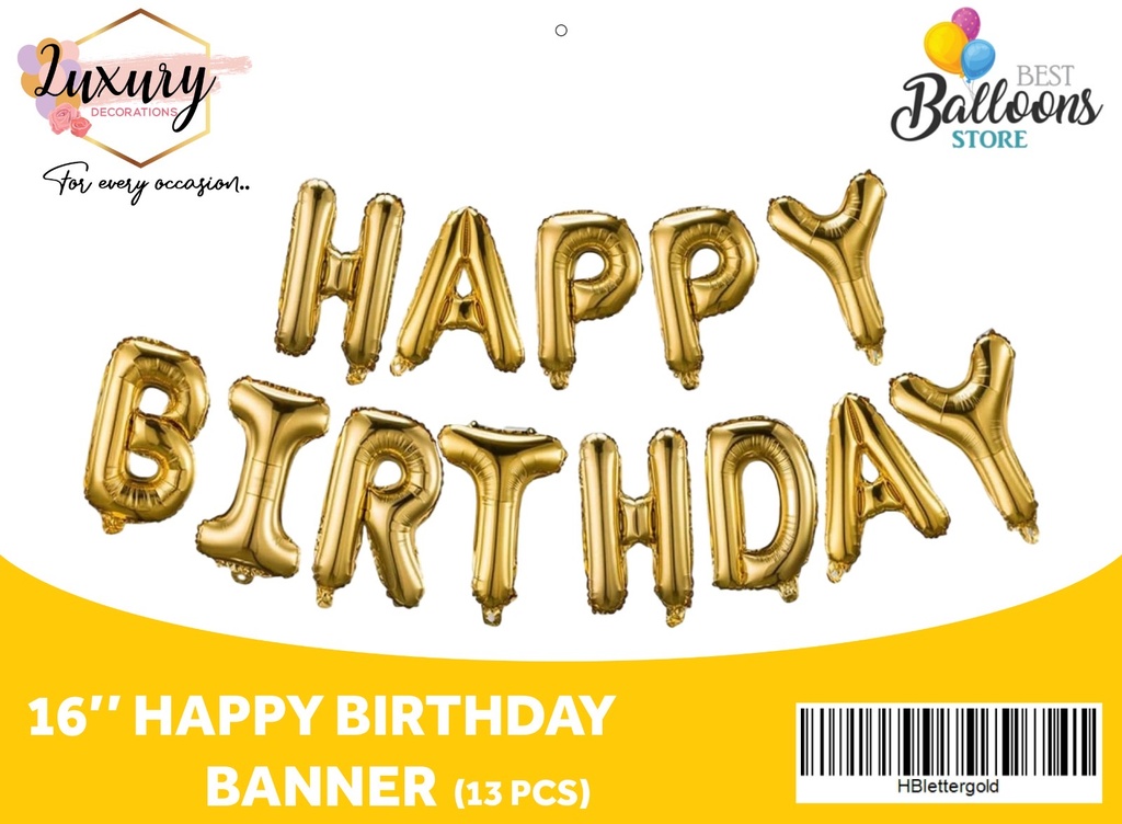 16" Happy Birthday Gold 13 Letters