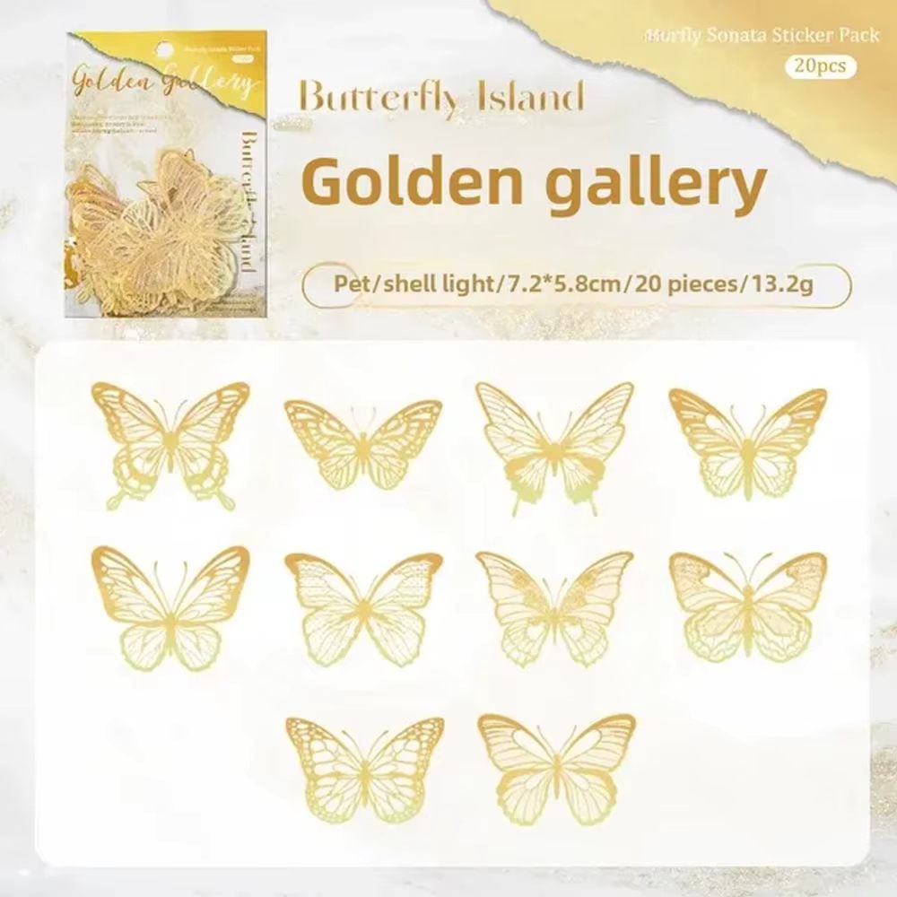 Butterfly Sticker Pack (7,5 x 5,4 cm) 20 pack Gold