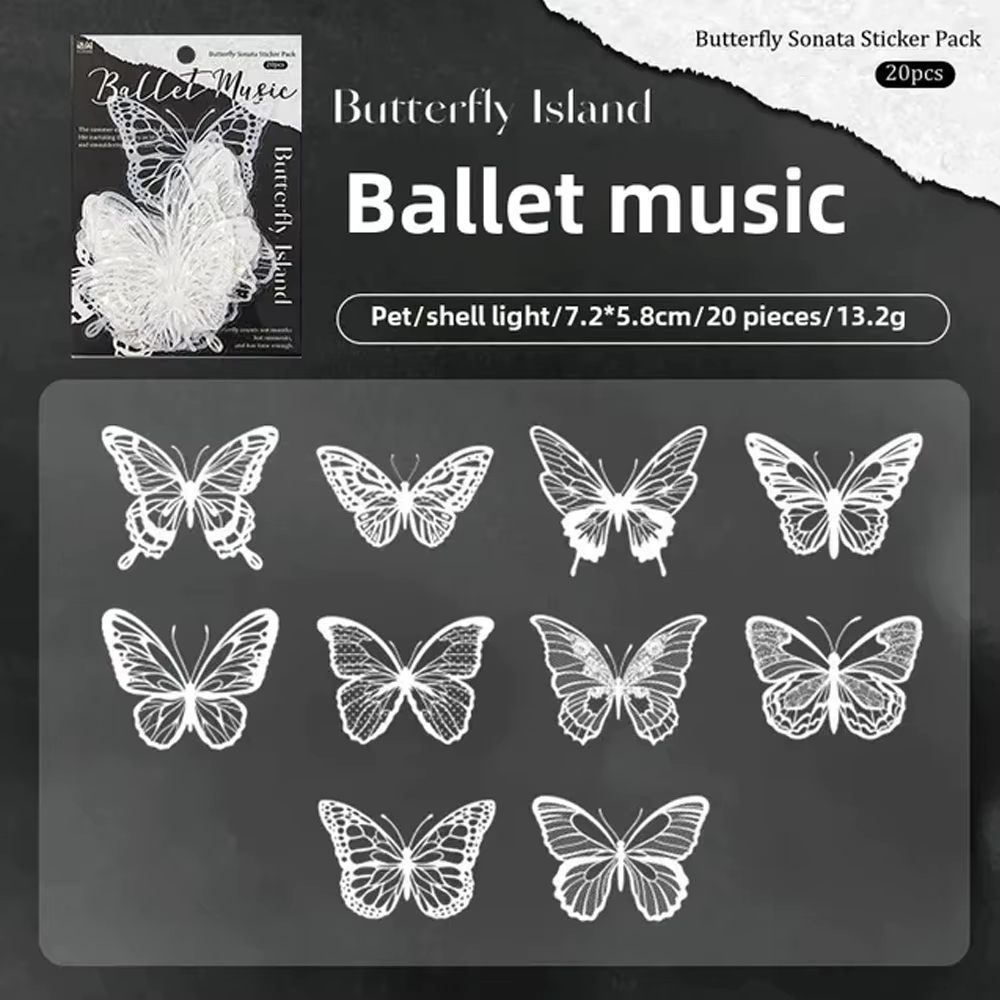 Butterfly Sticker Pack (7,5 x 5,4 cm) 20 pack White