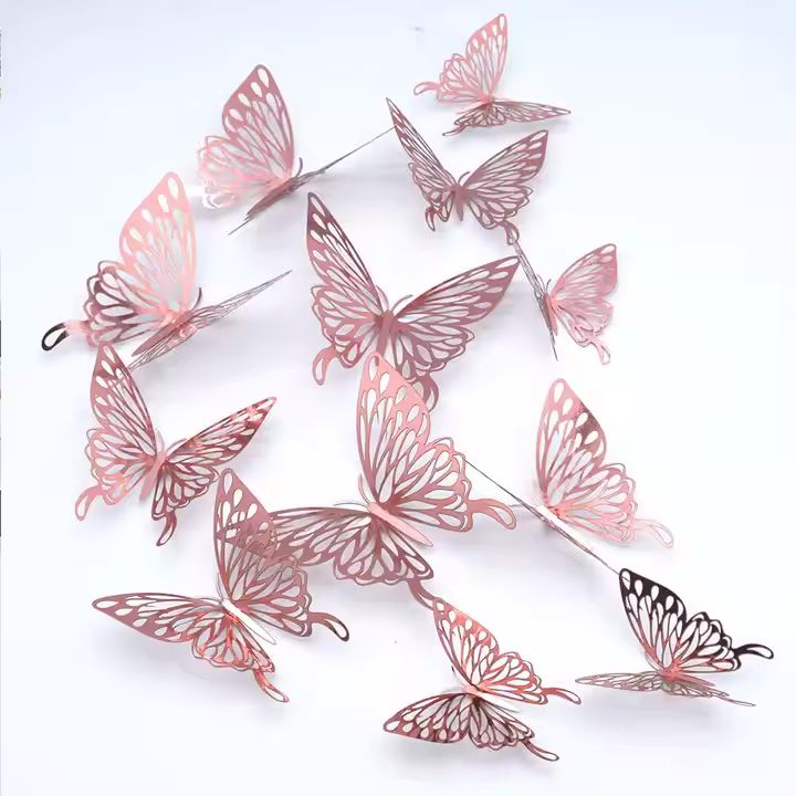 3D Buterfly Decorations Rose Gold 12 pack