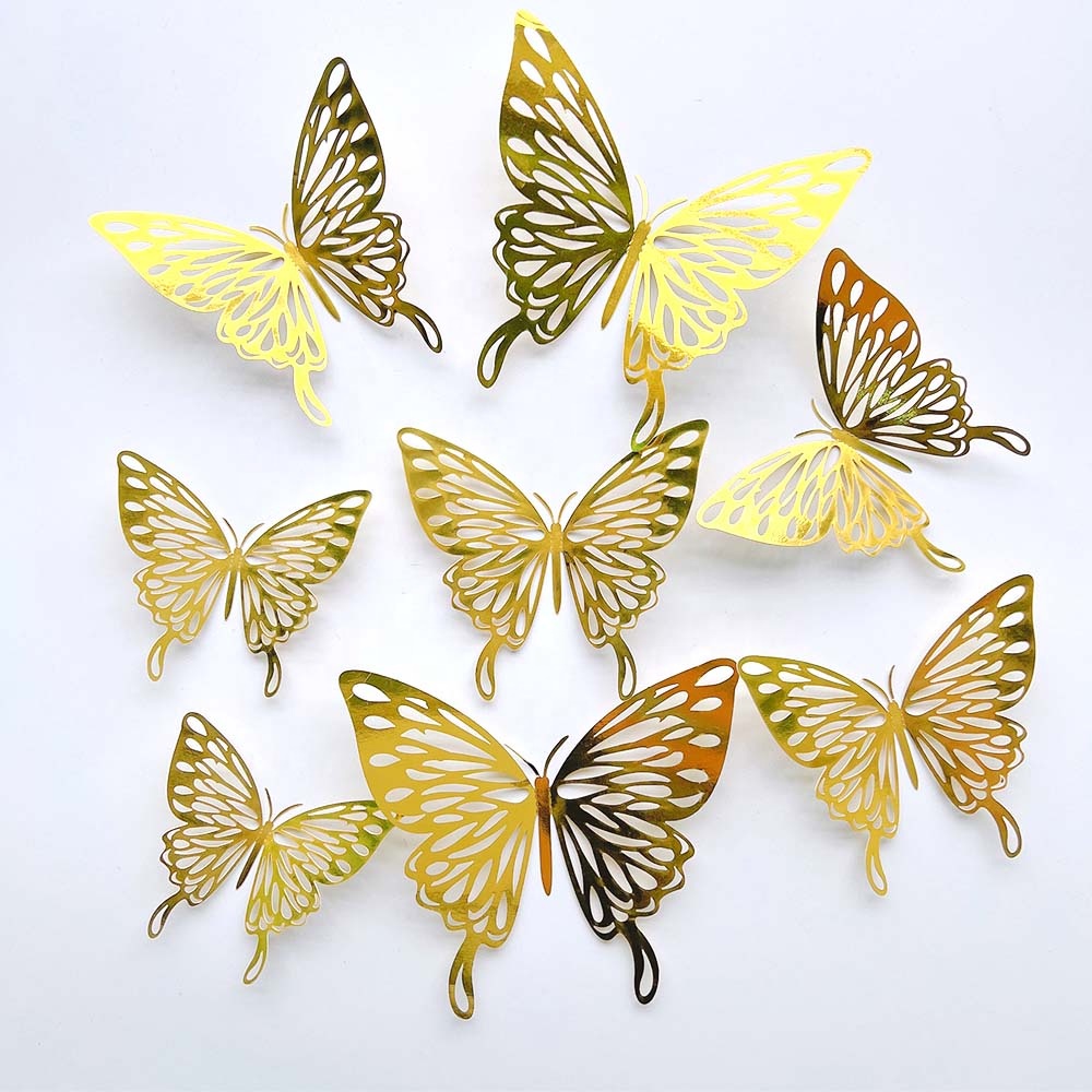 3D Buterfly Decorations Gold 12 pack