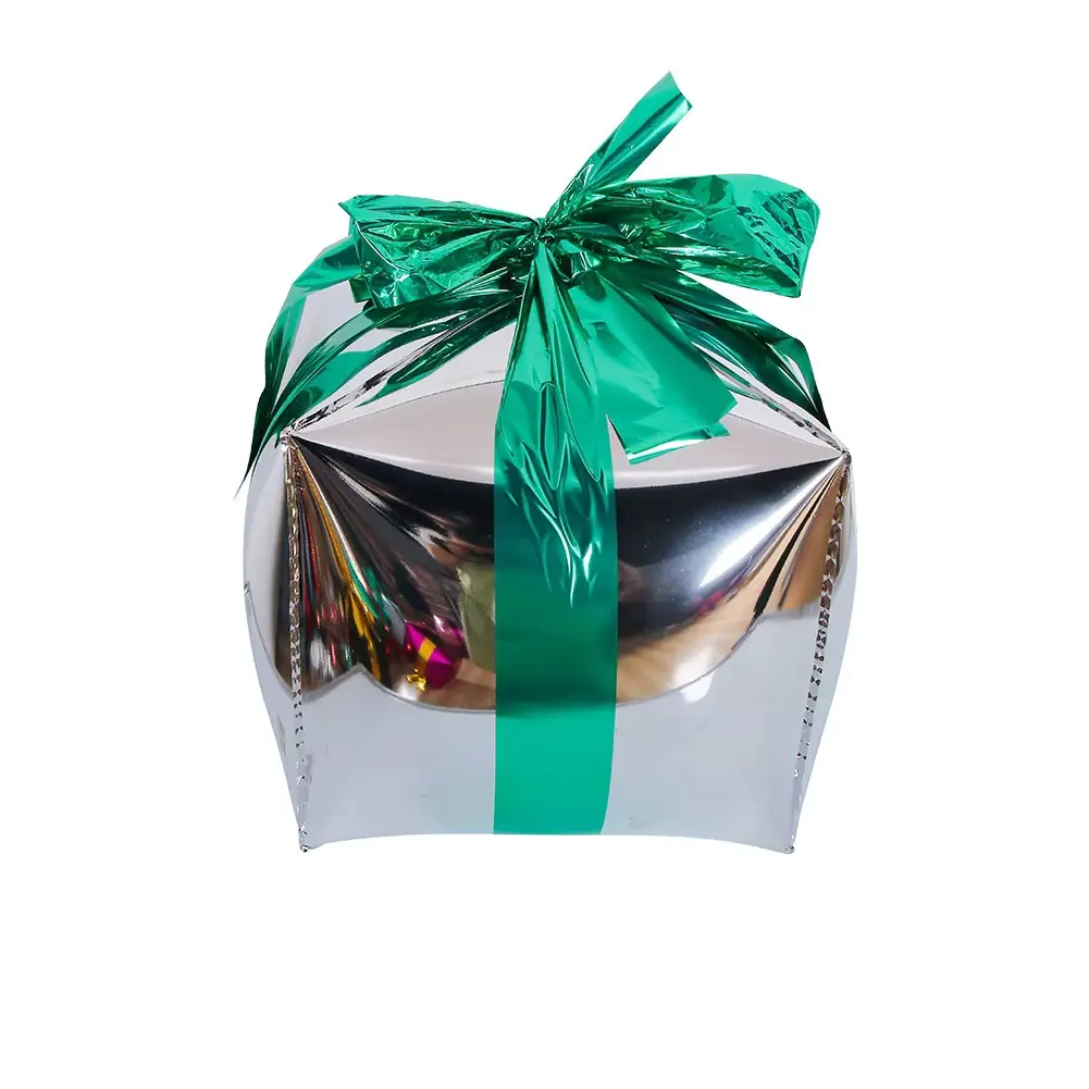 Christmas Cube Gift Box Siver and Green 32 cm