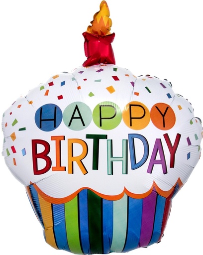 [026635344425] 36" Rainbow Birthday Cupcake
