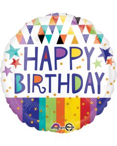 [34555] 17" Happy Birthday Triangle/Stripe/Star