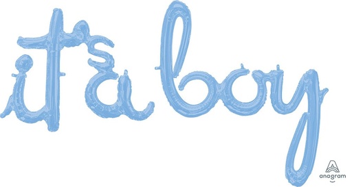 [026635391696] 32" "it’s a boy" Script Light Blue