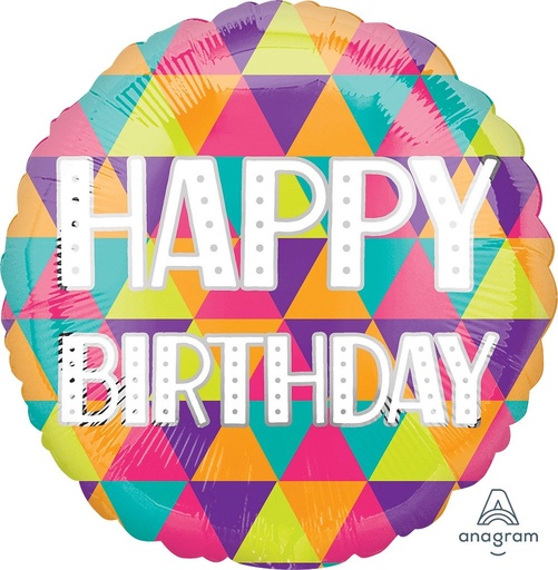 [026635396202] 18" Colorful Triangles Happy Birthday