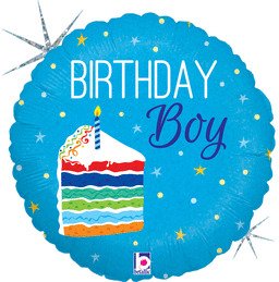[36276P1] 18" Birthday Cake Boy Holographic