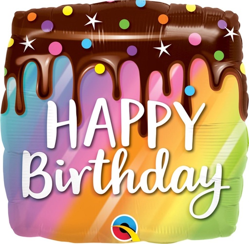 [071444104821] 18" Bday Rainbow Drip Cake