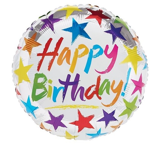 [182449] Happy Birthday Stars On Silver 17" Balloon