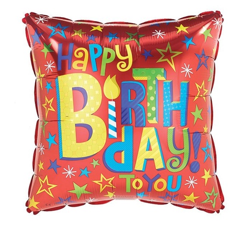 [227959] 17" HBD Birthday Stars On Red Square