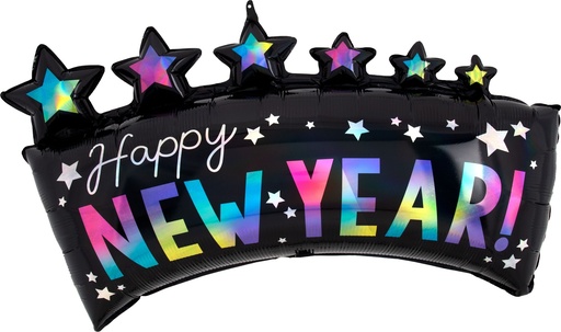 [433598] 48cm SuperShape Holographic Iridscent Happy New Year Star Banner