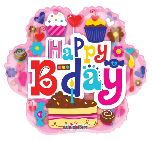 [19708-18] Happy B-day Sweets, Treats & Flowers 18" Clear View Balloon