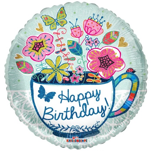 [161643] 18" Birthday Tea Cup & Flowers