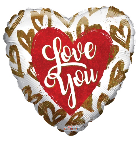 [16233-09] 9" I Love You Golden Hearts Holographic