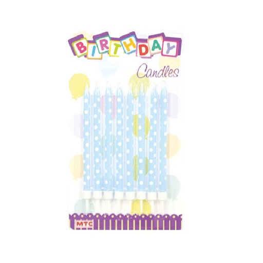 4" Polka Dot Candles Light Blue 8pc