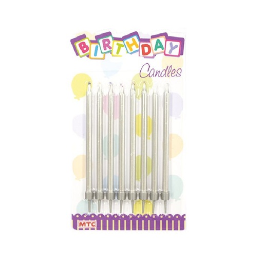 4" Metallic Silver Candles 8pc