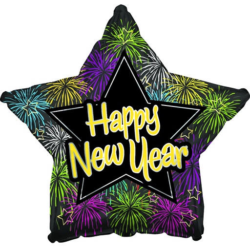 [814002] 18" Happy New Year Fireworks Star Balloon