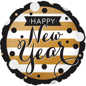 [11446110] 17" New Year Black & Gold Foil Balloon