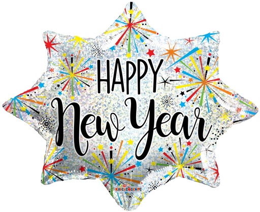 [89159-18] New Year Fireworks 18″ Holographic Balloon