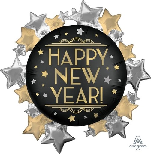 [4205801] 30" SATIN NEW YEAR, SUPERSHAPE, FOIL BALLOON