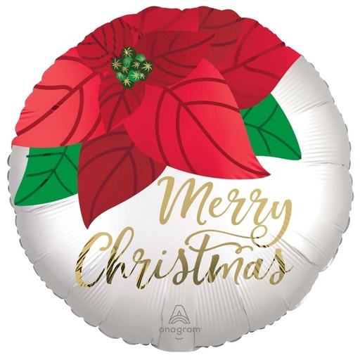 [43350P8] Christmas Poinsettia Satin Round Foil Balloon