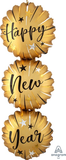 [4205901] 38" SuperShape Satin Infused Happy New Years Bursts Foil Balloon