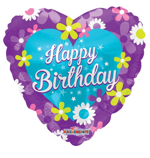 [151323] 18" Happy Birthday Purple Heart with Flower