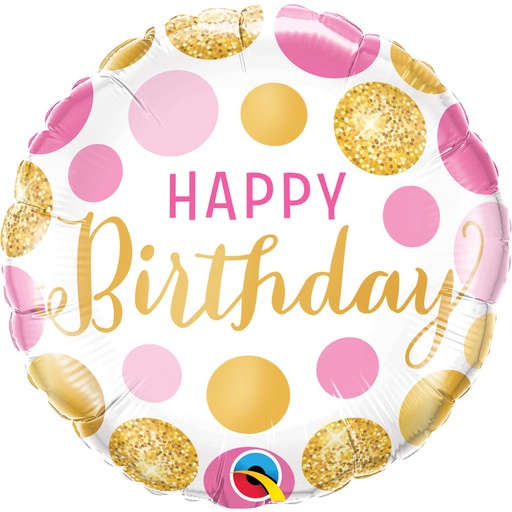 [49164] 18" Pink & Gold B'day Dots