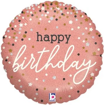 [36985P1] 18" Rose Gold Confetti B'day Pkg