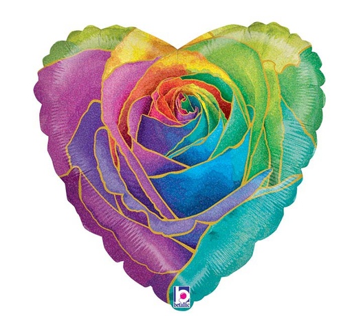 [36919] 18" Rainbow Rose Holographic Heart