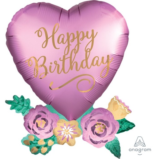 [390598] 30" Satin B'day Heart & Flowers