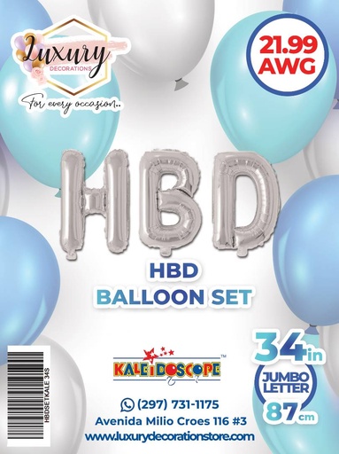 34" HBD Balloon Set Silver