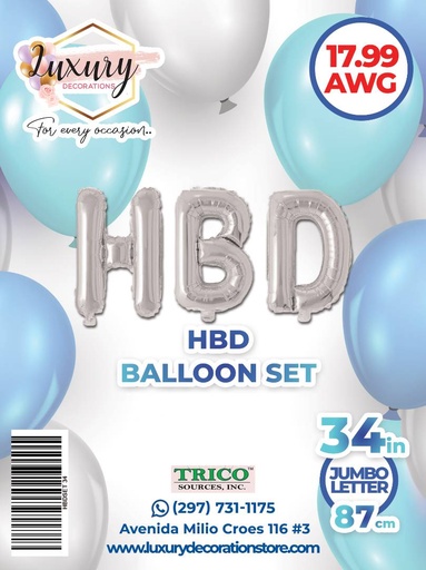 [34" Silver] 34" HDB Balloon Set Trico Silver