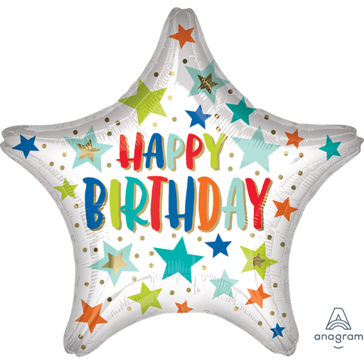 [4173601] 18" Birthday Stars & Dots White