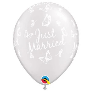 11″ Diamond Clear Just Married Butterflies 10 pcs